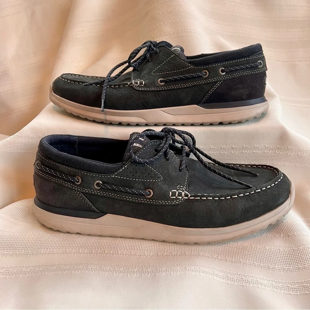 Men’s Rockport Boat Shoes‎ Blue Leather Canvas Suede truTECH sz 10 EUC